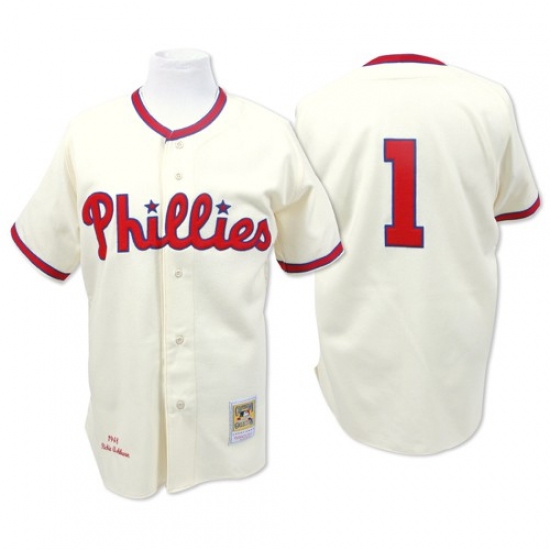 Men's Mitchell and Ness Philadelphia Phillies 1 Richie Ashburn Authentic Cream Throwback MLB Jersey