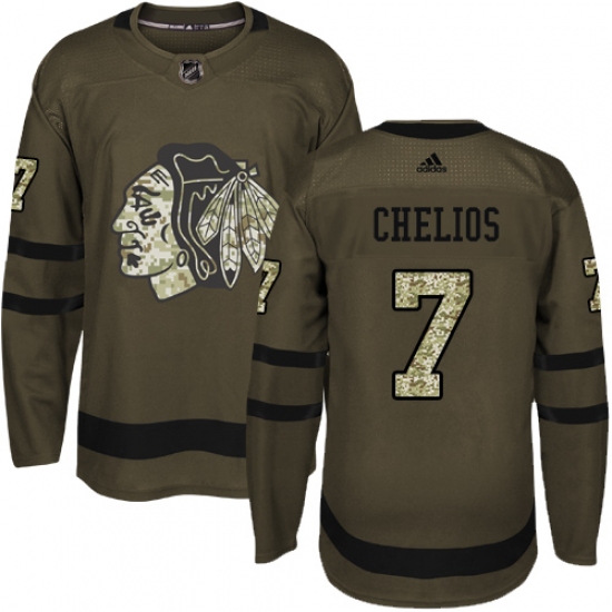 Men's Reebok Chicago Blackhawks 7 Chris Chelios Authentic Green Salute to Service NHL Jersey