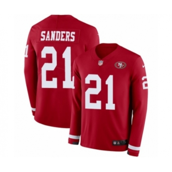 Men's Nike San Francisco 49ers 21 Deion Sanders Limited Red Therma Long Sleeve NFL Jersey