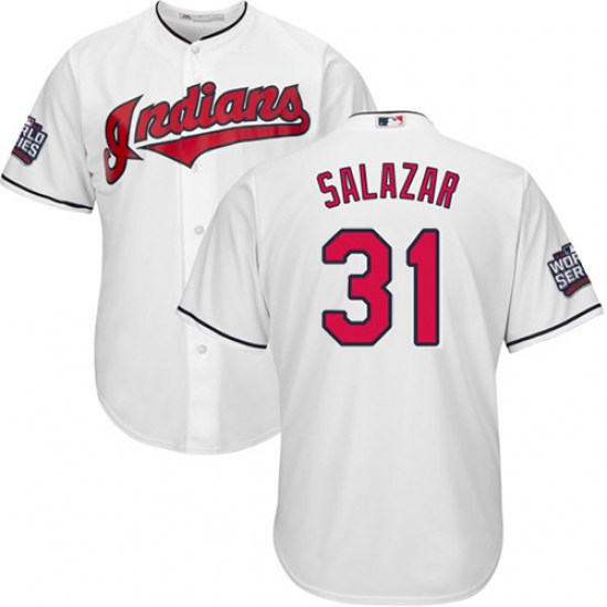 Youth Majestic Cleveland Indians 31 Danny Salazar Authentic White Home 2016 World Series Bound Cool Base MLB Jersey
