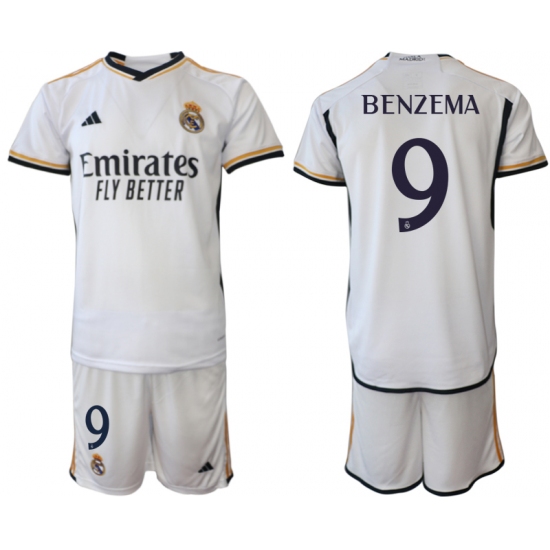 Men's Real Madrid 9 Benzema 2023-24 White Home Soccer Jersey