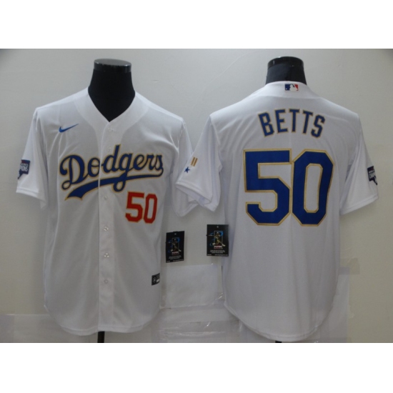 Men's Nike Los Angeles Dodgers 50 Mookie Betts White Champions Authentic Jersey