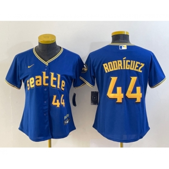 Women's Seattle Mariners 44 Julio Rodriguez Number Blue 2023 City Connect Cool Base Stitched Jersey1
