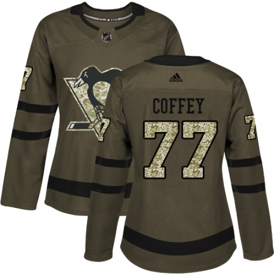 Women's Reebok Pittsburgh Penguins 77 Paul Coffey Authentic Green Salute to Service NHL Jersey