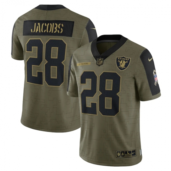 Men's Las Vegas Raiders 28 Josh Jacobs Nike Olive 2021 Salute To Service Limited Player Jersey