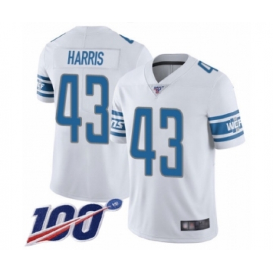 Men's Detroit Lions 43 Will Harris White Vapor Untouchable Limited Player 100th Season Football Jersey