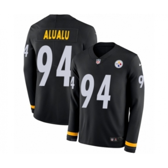 Youth Nike Pittsburgh Steelers 94 Tyson Alualu Limited Black Therma Long Sleeve NFL Jersey