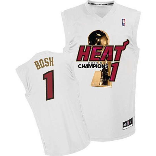 Men's Adidas Miami Heat 1 Chris Bosh Authentic White Finals Champions NBA Jersey
