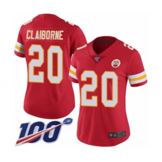 Women's Kansas City Chiefs 20 Morris Claiborne Red Team Color Vapor Untouchable Limited Player 100th Season Football Jersey