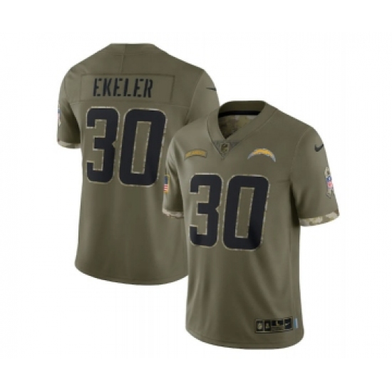 Men's Los Angeles Chargers 30 Austin Ekeler 2022 Olive Salute To Service Limited Stitched Jersey