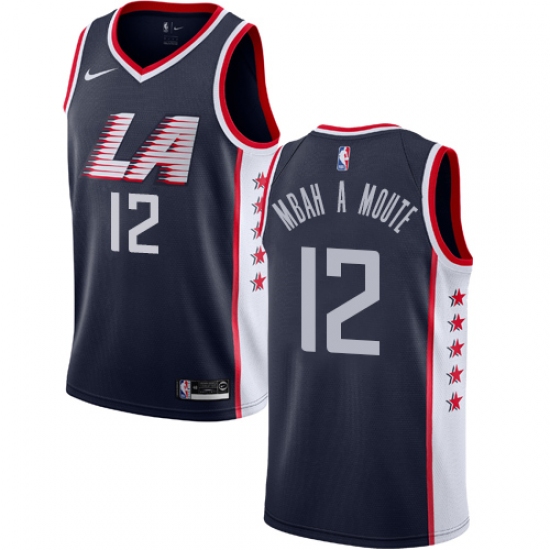 Men's Nike Los Angeles Clippers 12 Luc Mbah a Moute Swingman Navy Blue NBA Jersey - City Edition