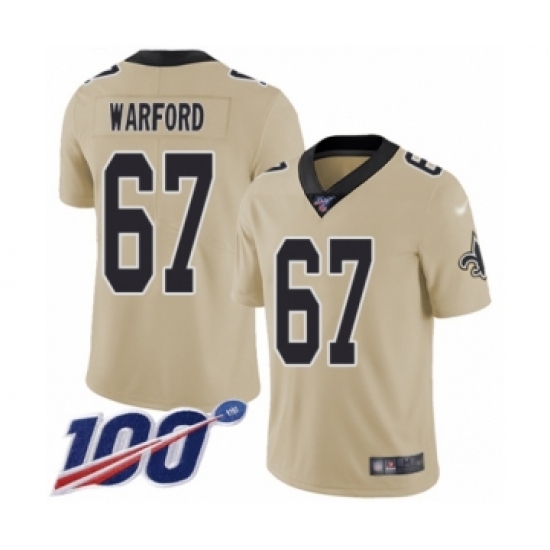 Men's New Orleans Saints 67 Larry Warford Limited Gold Inverted Legend 100th Season Football Jersey