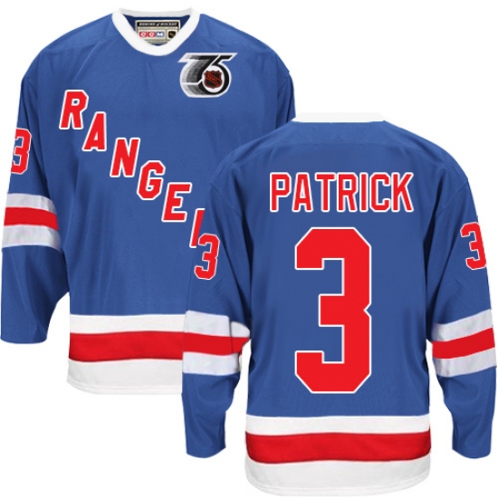 Men's CCM New York Rangers 3 James Patrick Premier Royal Blue 75TH Throwback NHL Jersey