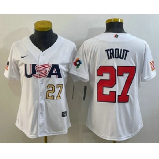 Women's USA Baseball 27 Mike Trout Number 2023 White World Classic Replica Stitched Jerseys