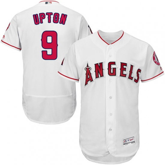 Men's Majestic Los Angeles Angels of Anaheim 9 Justin Upton White Home Flex Base Authentic Collection MLB Jersey