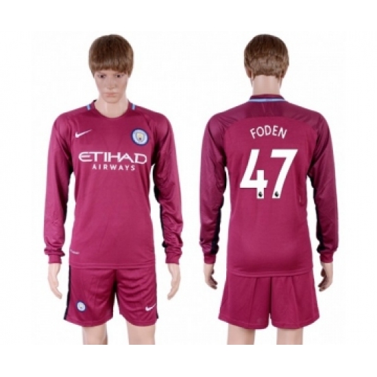 Manchester City 47 Foden Away Long Sleeves Soccer Club Jersey