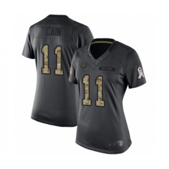 Women's Indianapolis Colts 11 Deon Cain Limited Black 2016 Salute to Service Football Jersey