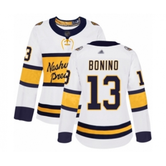 Women's Nashville Predators 13 Nick Bonino Authentic White 2020 Winter Classic Hockey Jersey