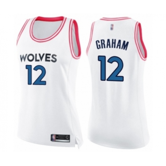 Women's Minnesota Timberwolves 12 Treveon Graham Swingman White Pink Fashion Basketball Jersey