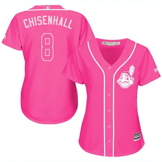 Women's Majestic Cleveland Indians 8 Lonnie Chisenhall Authentic Pink Fashion Cool Base MLB Jersey