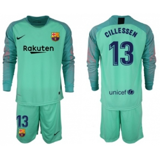 Barcelona 13 Cillessen Green Goalkeeper Long Sleeves Soccer Club Jersey