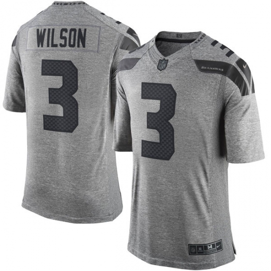 Men's Nike Seattle Seahawks 3 Russell Wilson Limited Gray Gridiron NFL Jersey