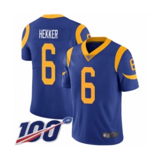 Men's Los Angeles Rams 6 Johnny Hekker Royal Blue Alternate Vapor Untouchable Limited Player 100th Season Football Jersey