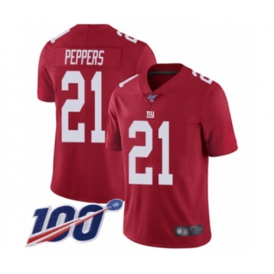 Men's New York Giants 21 Jabrill Peppers Red Limited Red Inverted Legend 100th Season Football Jersey