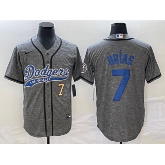 Men's Los Angeles Dodgers 7 Julio Urias Number Grey Gridiron Cool Base Stitched Baseball Jersey