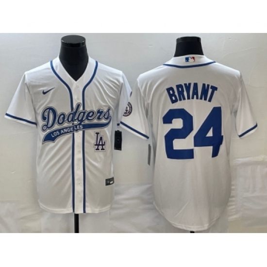 Men's Los Angeles Dodgers 24 Kobe Bryant White Cool Base Stitched Baseball Jersey1