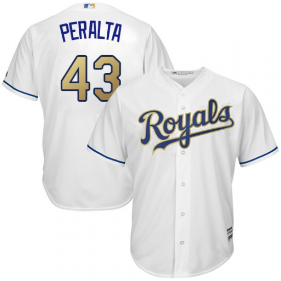 Men's Majestic Kansas City Royals 43 Wily Peralta Replica White Home Cool Base MLB Jersey