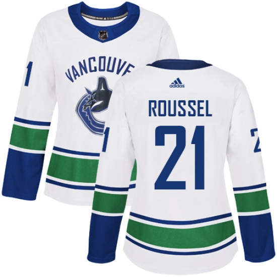 Women's Adidas Vancouver Canucks 21 Antoine Roussel Authentic White Away NHL Jersey