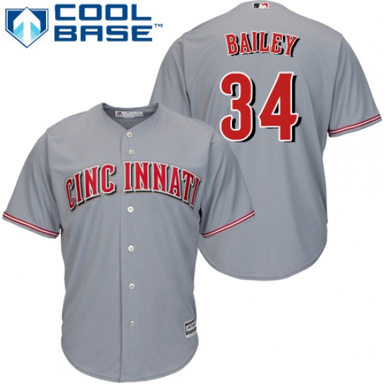 Youth Majestic Cincinnati Reds 34 Homer Bailey Authentic Grey Road Cool Base MLB Jersey