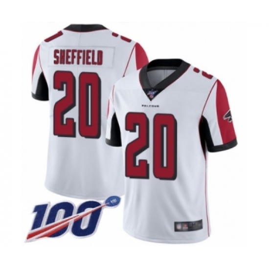 Men's Atlanta Falcons 20 Kendall Sheffield White Vapor Untouchable Limited Player 100th Season Football Jersey