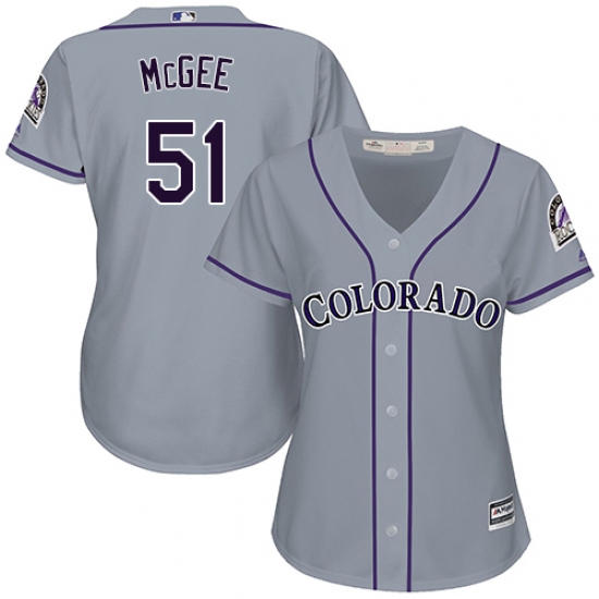 Women's Majestic Colorado Rockies 51 Jake McGee Replica Grey Road Cool Base MLB Jersey