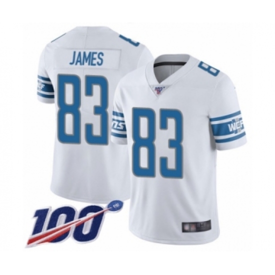 Men's Detroit Lions 83 Jesse James White Vapor Untouchable Limited Player 100th Season Football Jersey
