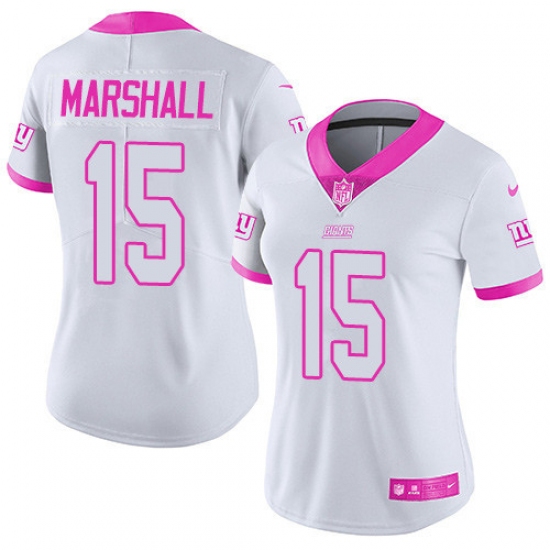 Women's Nike New York Giants 15 Brandon Marshall Limited White/Pink Rush Fashion NFL Jersey