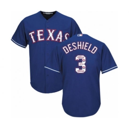Men's Texas Rangers 3 Delino DeShields Jr. Authentic Royal Blue Team Logo Fashion Cool Base Baseball Player Jersey