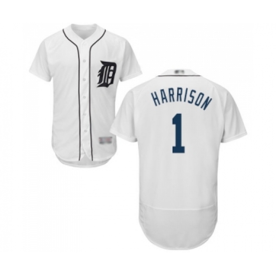 Men's Detroit Tigers 1 Josh Harrison White Home Flex Base Authentic Collection Baseball Jersey