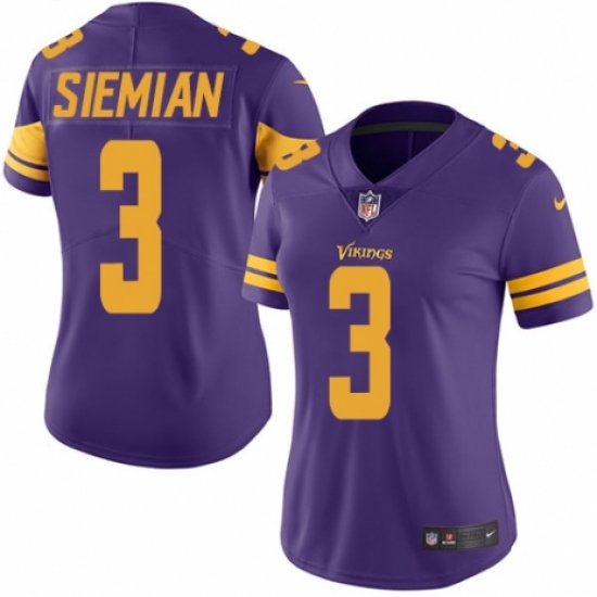 Women's Nike Minnesota Vikings 3 Trevor Siemian Limited Purple Rush Vapor Untouchable NFL Jersey