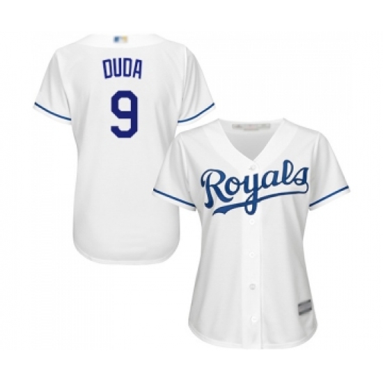 Women's Kansas City Royals 9 Lucas Duda Replica White Home Cool Base Baseball Jersey