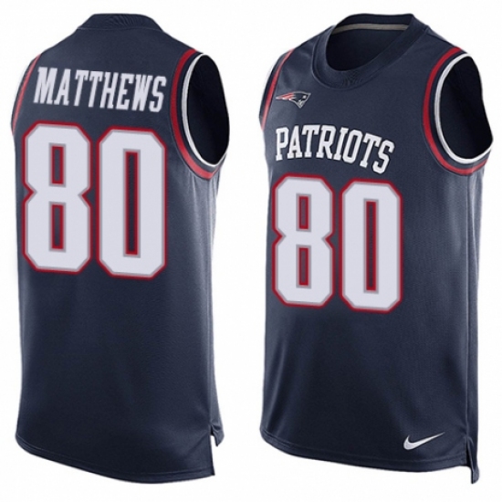 Men's Nike New England Patriots 80 Jordan Matthews Limited Navy Blue Player Name & Number Tank Top NFL Jersey