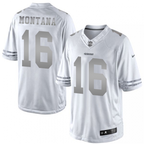 Men's Nike San Francisco 49ers 16 Joe Montana Limited White Platinum NFL Jersey