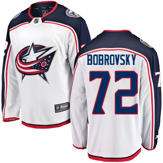 Youth Columbus Blue Jackets 72 Sergei Bobrovsky Fanatics Branded White Away Breakaway NHL Jersey