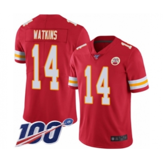 Men's Kansas City Chiefs 14 Sammy Watkins Red Team Color Vapor Untouchable Limited Player 100th Season Football Jersey
