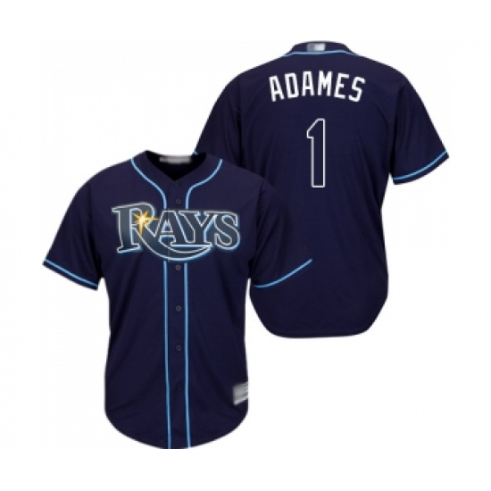 Men's Tampa Bay Rays 1 Willy Adames Replica Navy Blue Alternate Cool Base Baseball Jersey