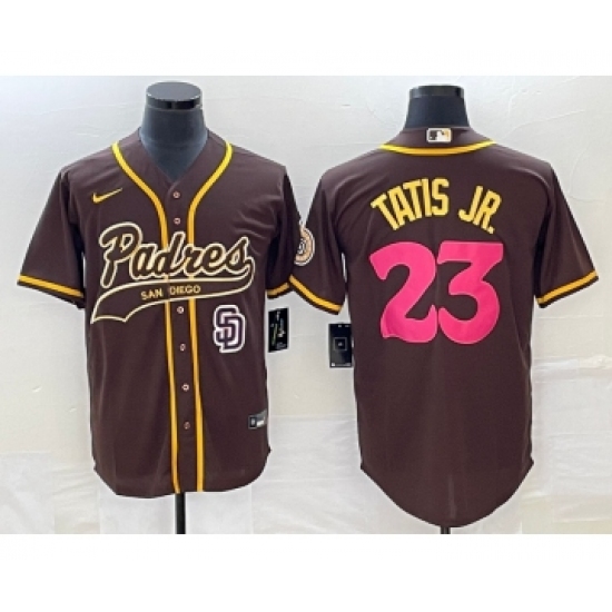 Men's San Diego Padres 23 Fernando Tatis Jr Brown NEW 2023 City Connect Cool Base Stitched Jersey 1