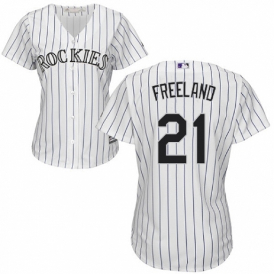 Women's Majestic Colorado Rockies 21 Kyle Freeland Authentic White Home Cool Base MLB Jersey