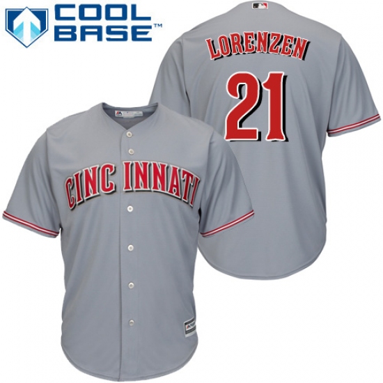 Youth Majestic Cincinnati Reds 21 Michael Lorenzen Authentic Grey Road Cool Base MLB Jersey