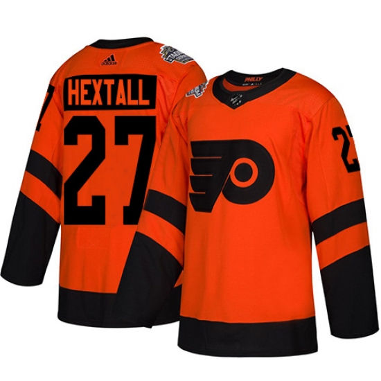 Women's Adidas Philadelphia Flyers 27 Ron Hextall Orange Authentic 2019 Stadium Series Stitched NHL Jersey